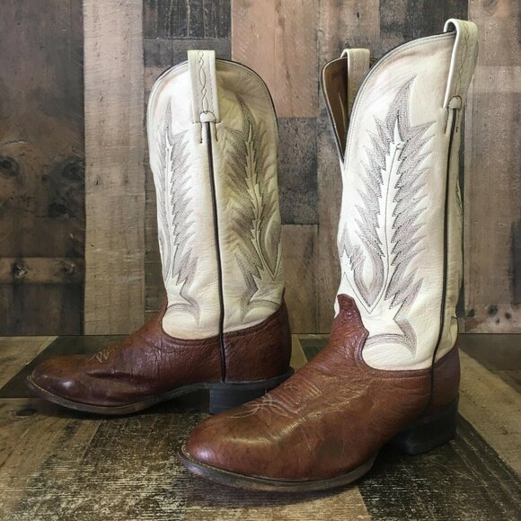 Tony Lama Vintage Smooth Ostrich Round Toe Cowboy Boots Mens 8 D - Picture 1 of 12